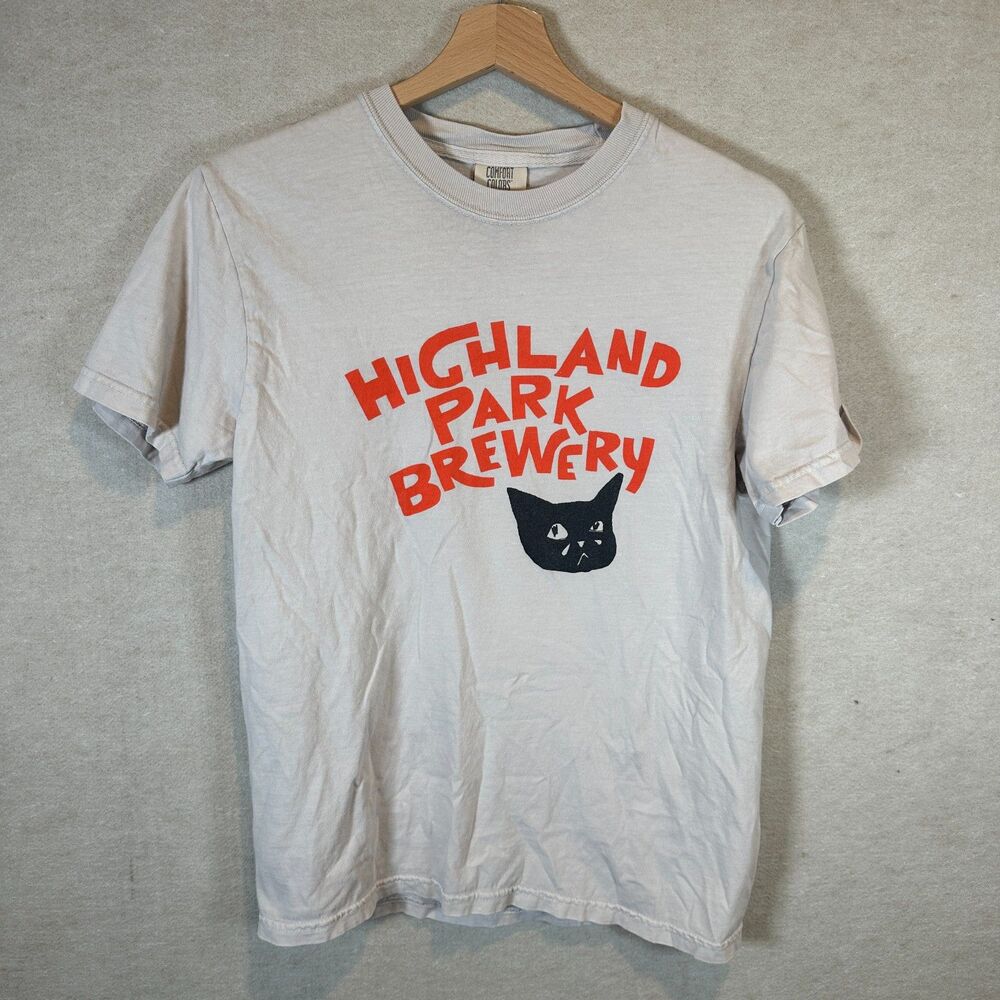 Highland Park Brewery Cat Logo T Shirt Small Cream Comfort Colors LA Beer